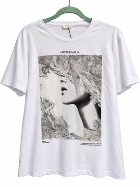 Zara White Graphic Tee with Silver Print